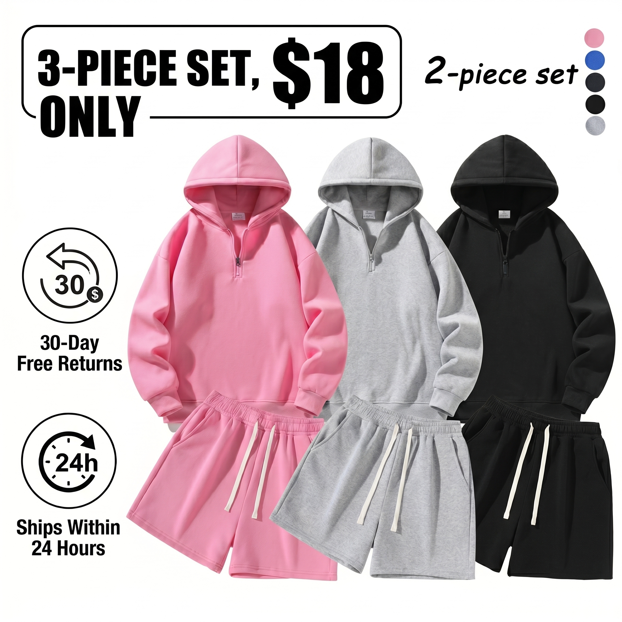 Men's Half-Zip Hooded Sweatshirt and Shorts Two-Piece Set