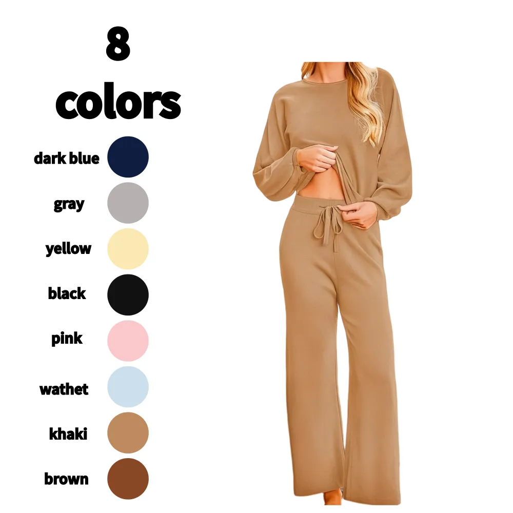 Womens Fall Winter Casual Solid Knitted 2 Piece Sets Long Sleeve Hoodie