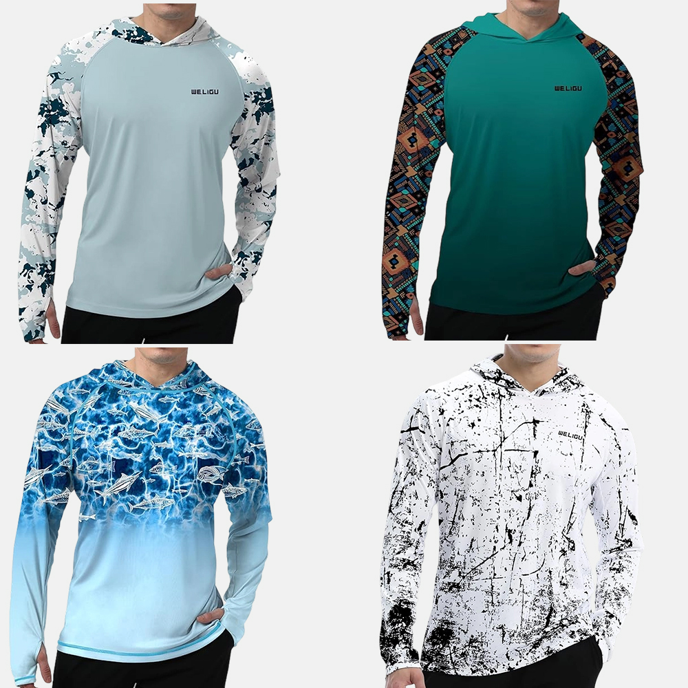 Men's UPF 50+ Sun Protection Hoodie Shirt Long Sleeve SPF Fishing Outdoor UV Hiking Lightweight Shirts