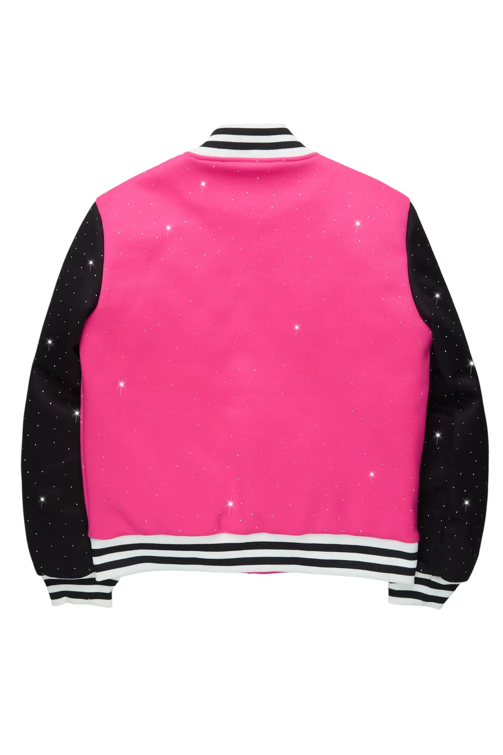 Ranesha Hot Pink/Black Rhinestone Varsity Jacket
