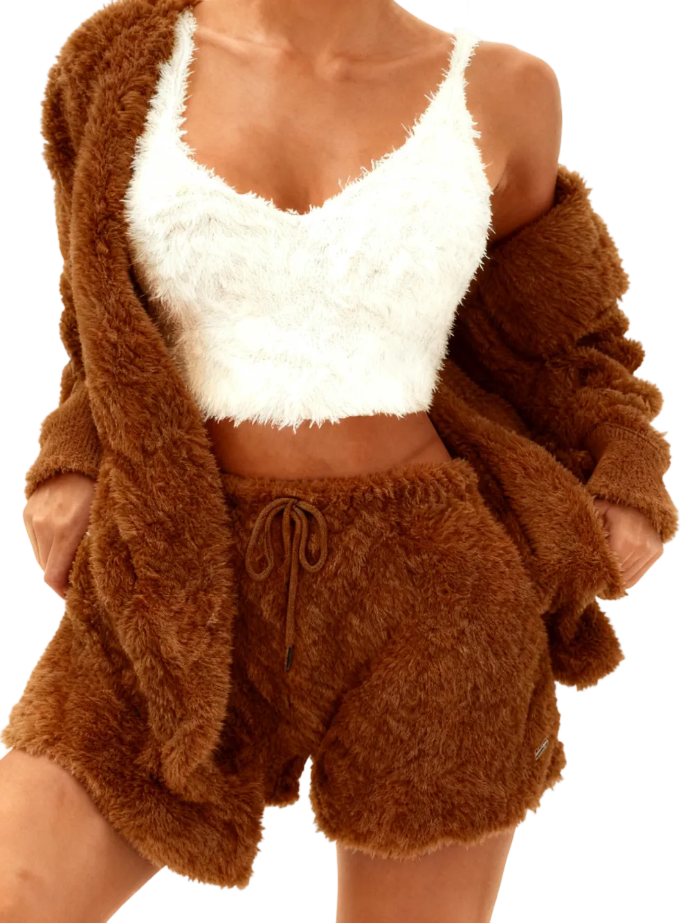 Women's Solid Color Plush Three-piece Pyjama Set