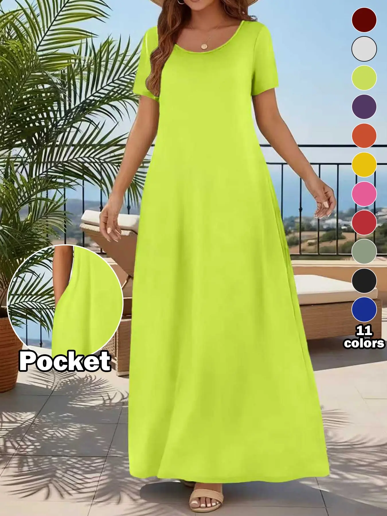 🔥8 PACK $24.99- Women's Casual Commuter Plain Minimalist Short Sleeve Dress with Pockets