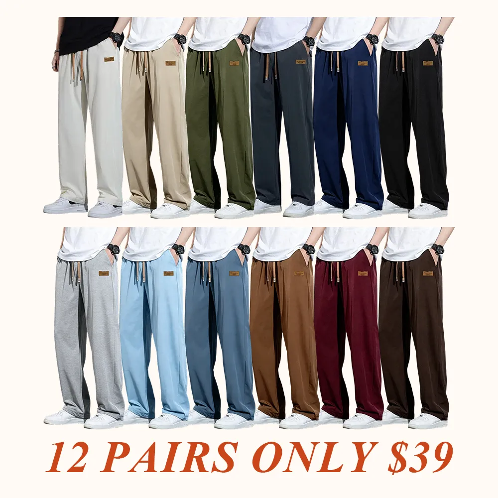 Men’s Casual Lightweight Ice Silk Jogger Pants with Drawstring Waist — Machine washable