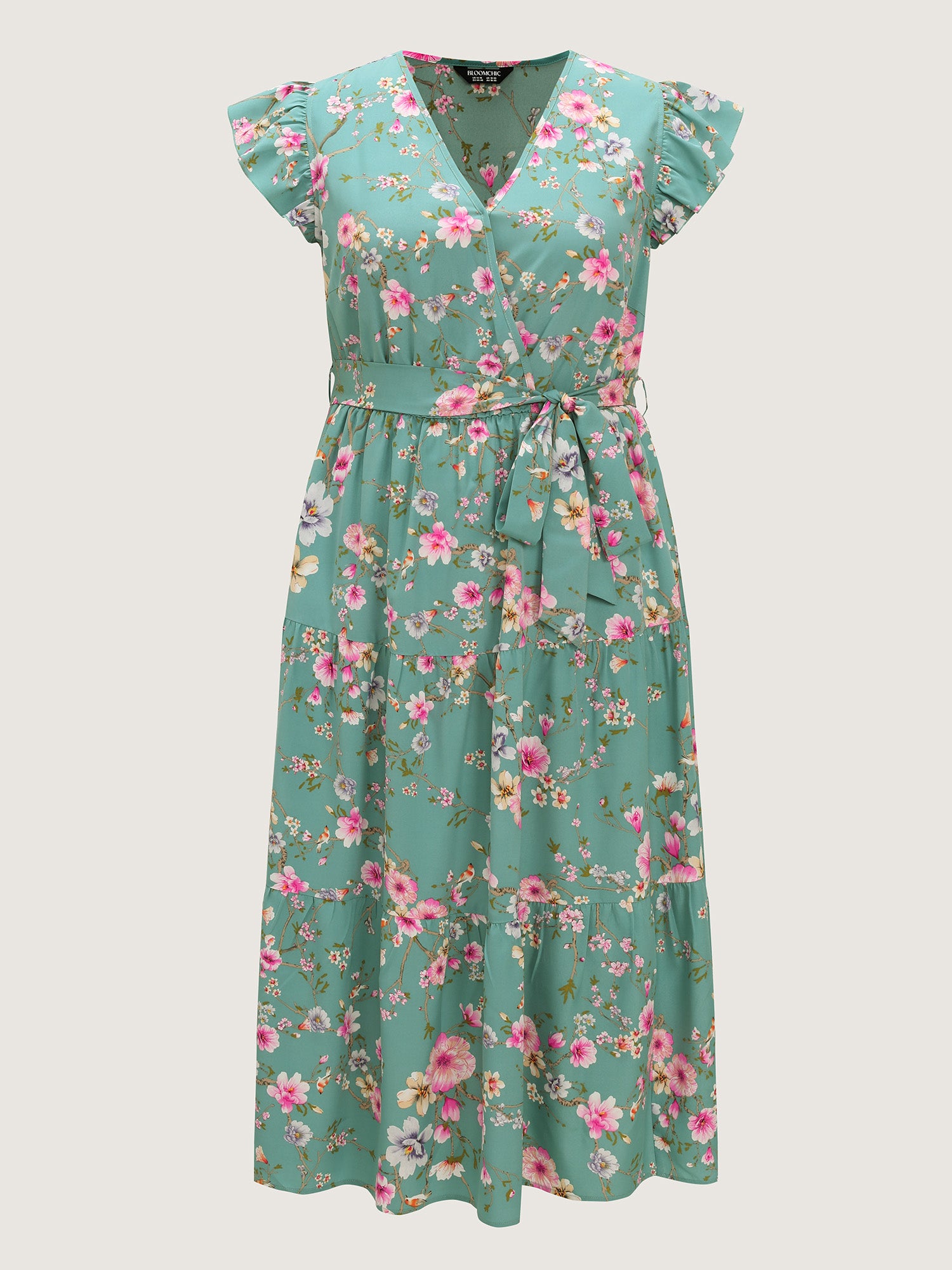 Playful Floral Print Flutter Sleeve Maxi Dress