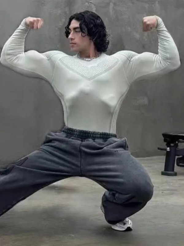 Men's Batman Sports Long Sleeve High Stretch Quick-Dry Fitness Tight Fit Running Ironing Essential