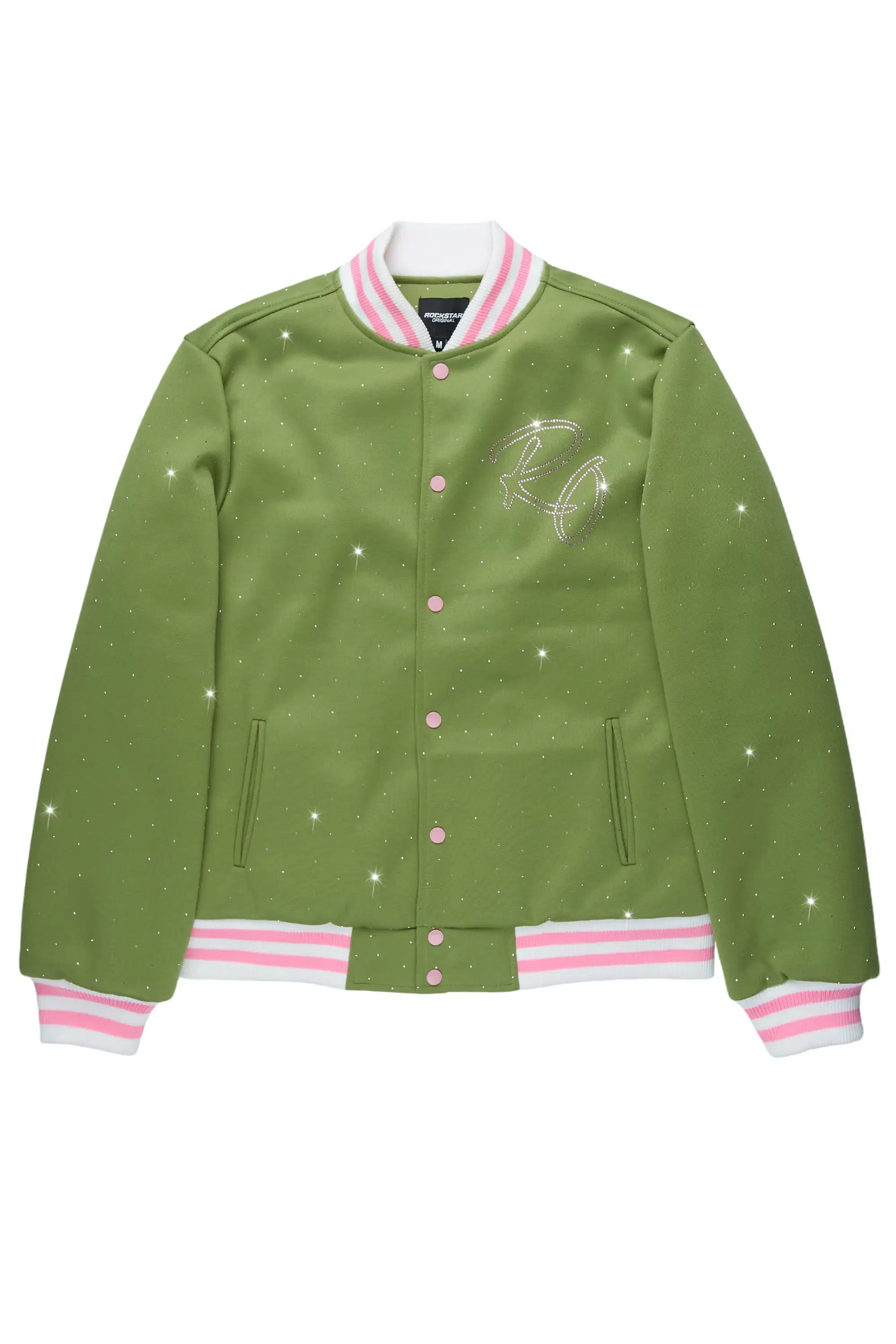 Alonza Green/Pink Rhinestone Varsity Jacket
