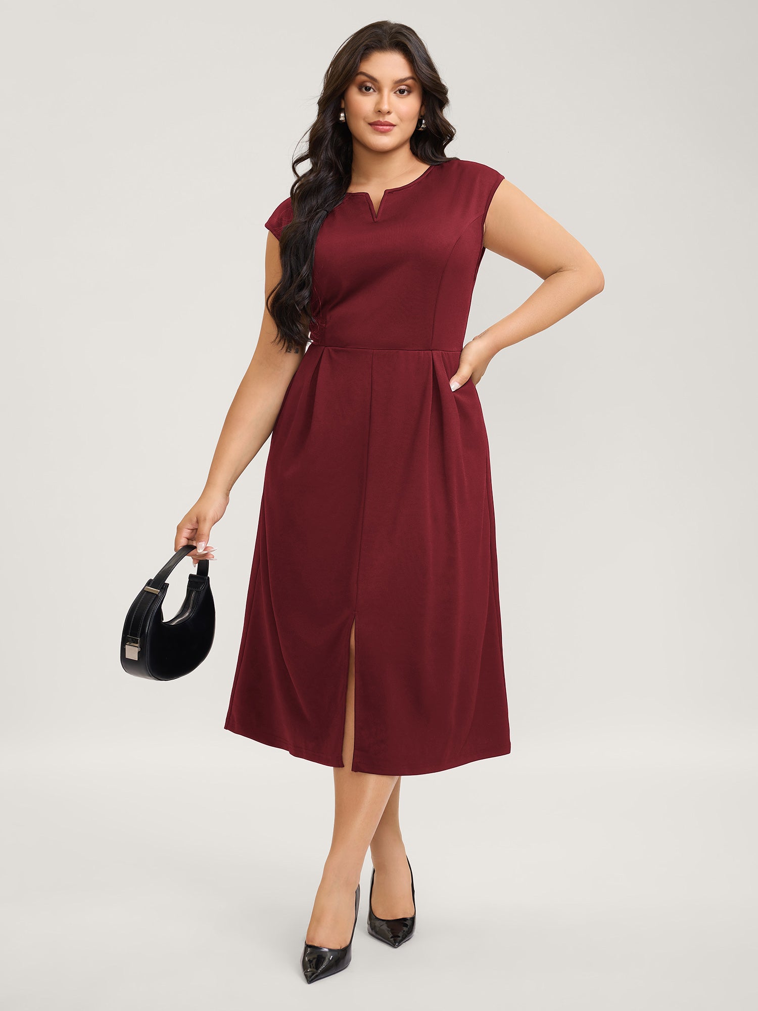Stretchy Waist Pleated Midi Dress