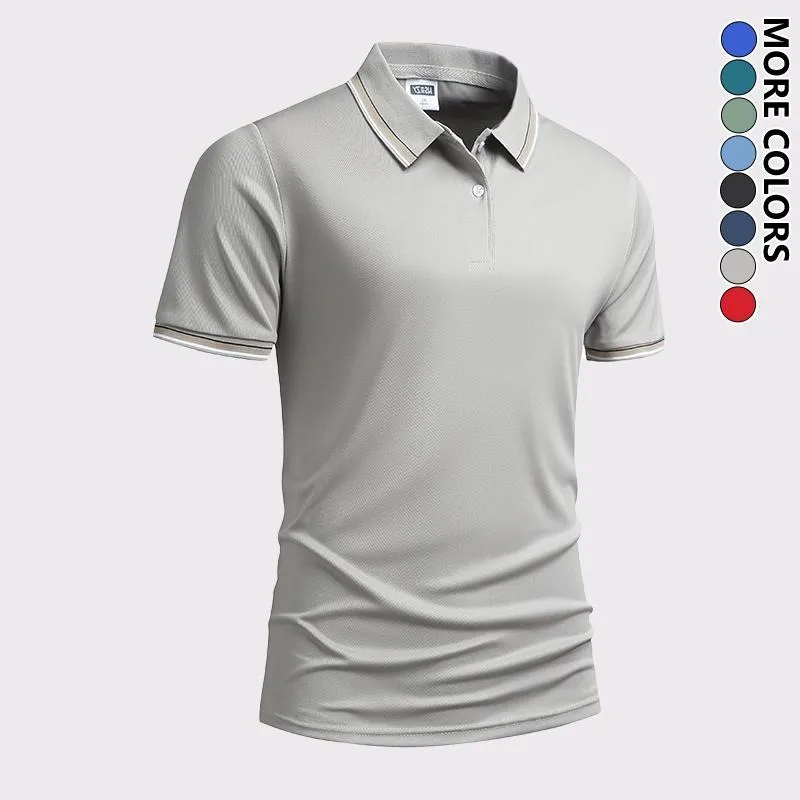 Men's Quick Dry Color Block Striped Polo Shirt, Classic Button-Down Collar Top