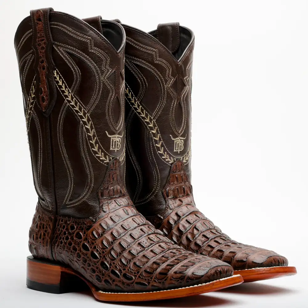 Brown Caimán Hornback Leather Boots -Square Toe
