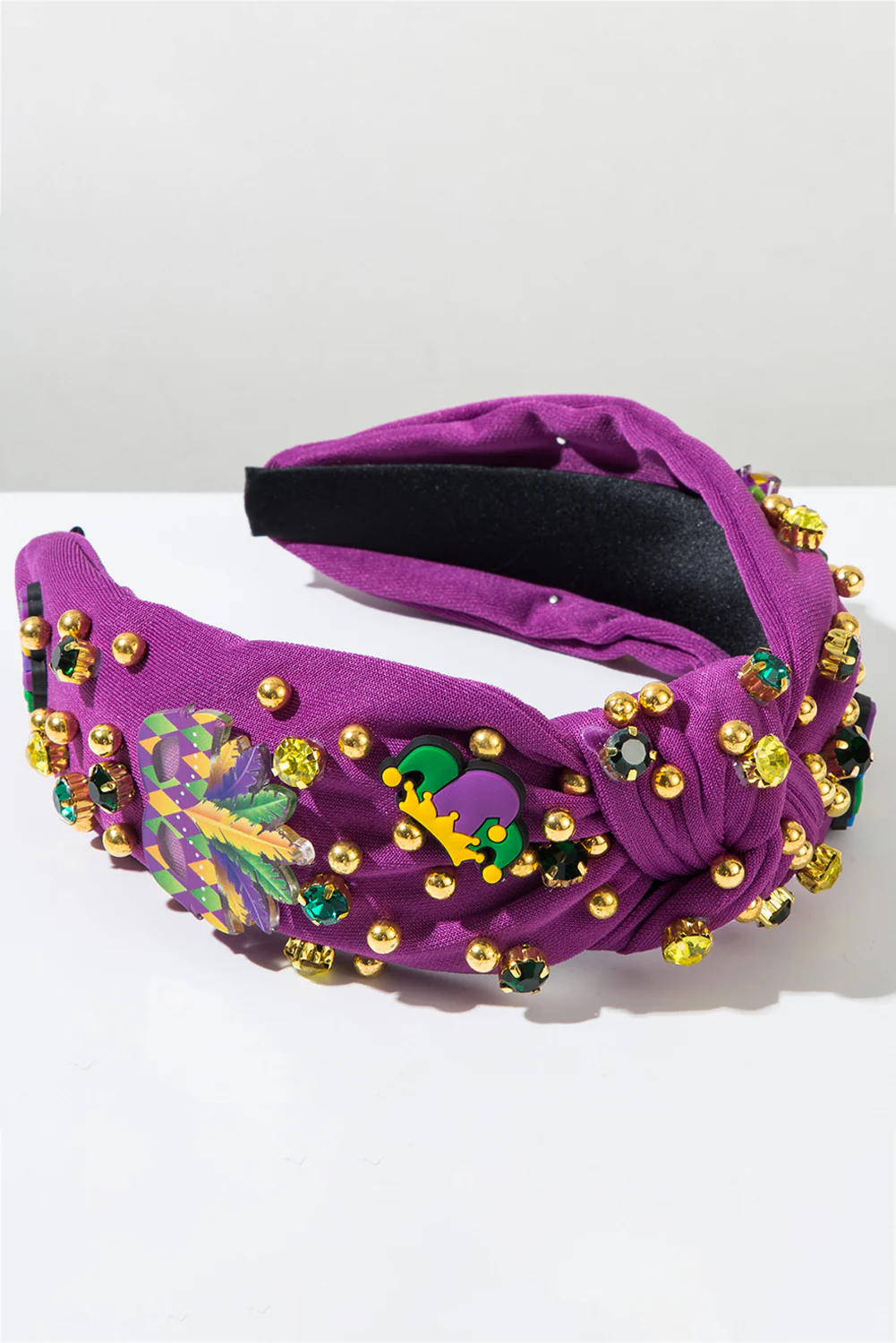 Tillandsia Purple Mardi Gras Rhinestone Beaded Knotted Wide Headband