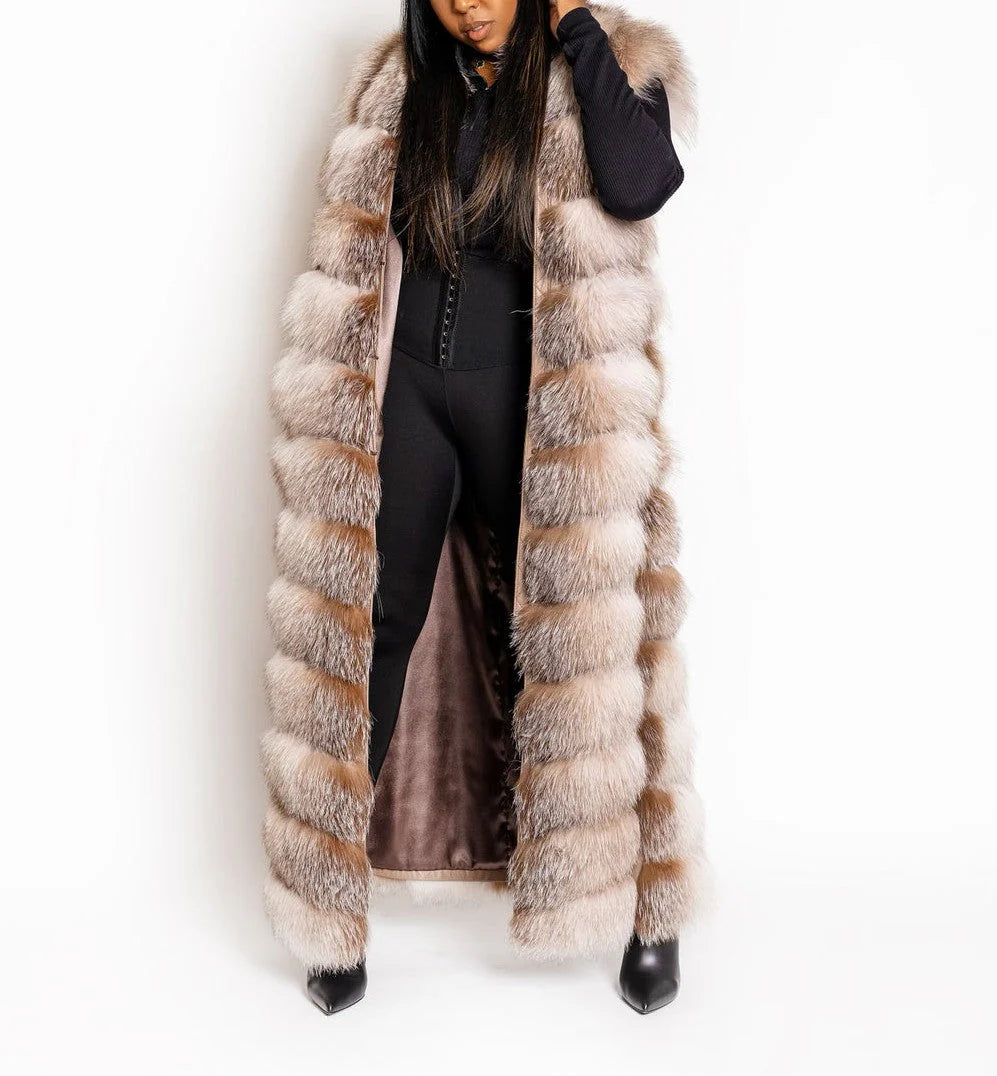 （✔️Free shipping）Crystal Fox Full Length Fur Coat/Vest