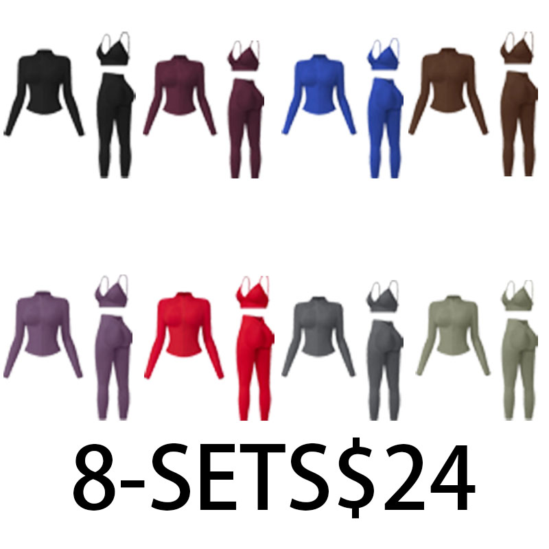 Women's 3-Piece Activewear Set – Criss Cross Crop Top, High Waist Leggings & Zip Up Jacket