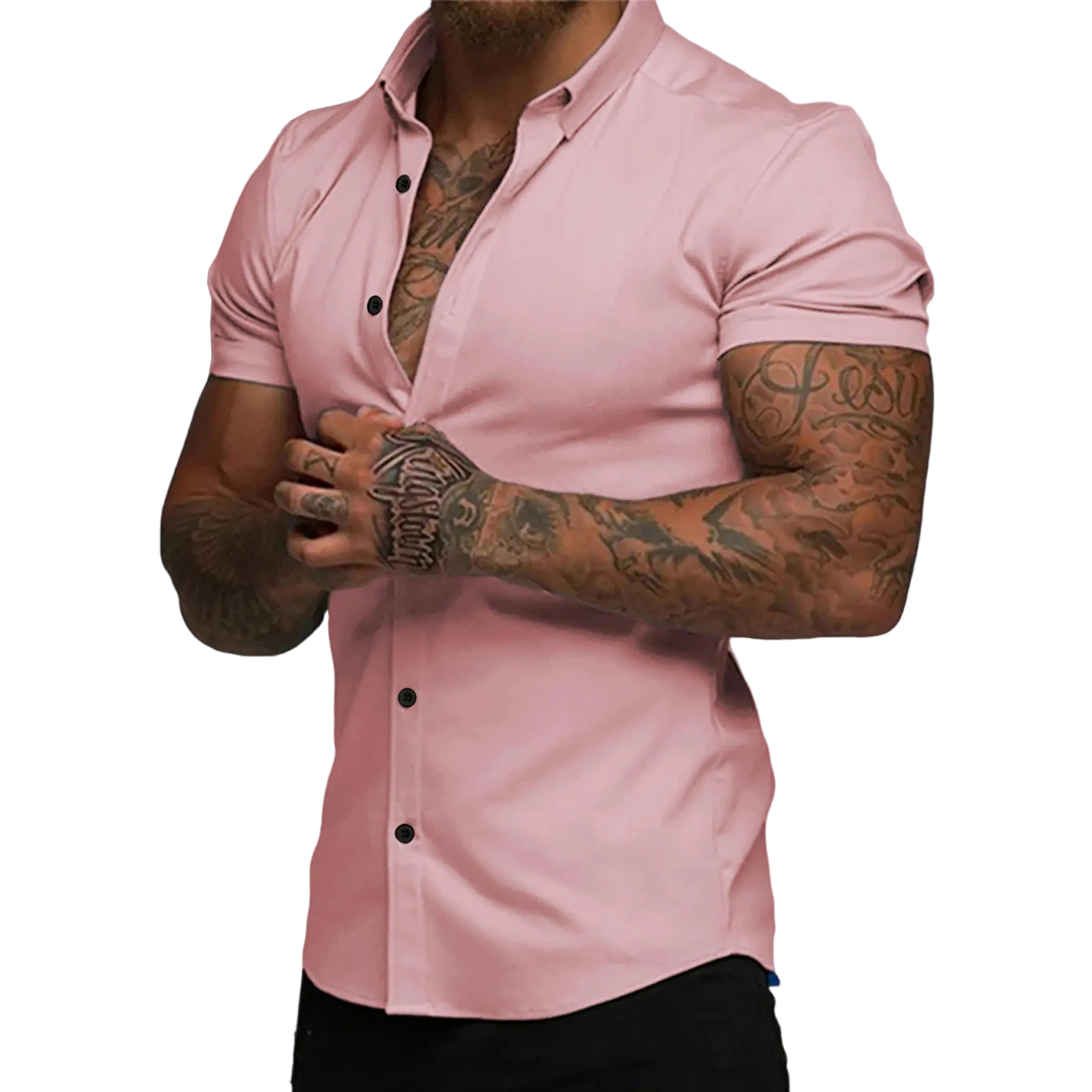 Mens Muscle Fit Dress Shirts Casual Button Down Shirt Short Sleeve Wrinkle-Free Shirts