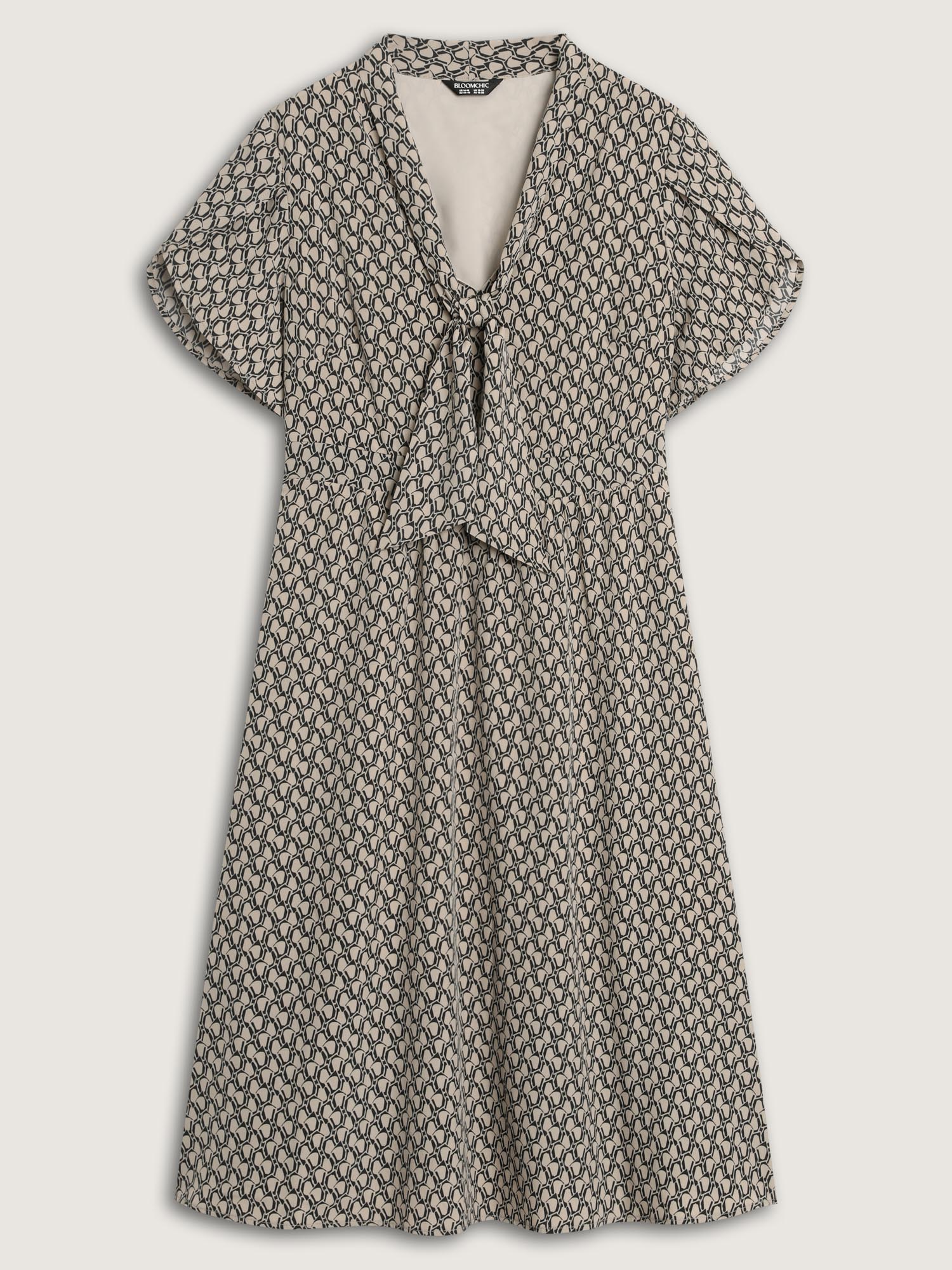 Geometrical Print Petal Sleeve Midi Dress