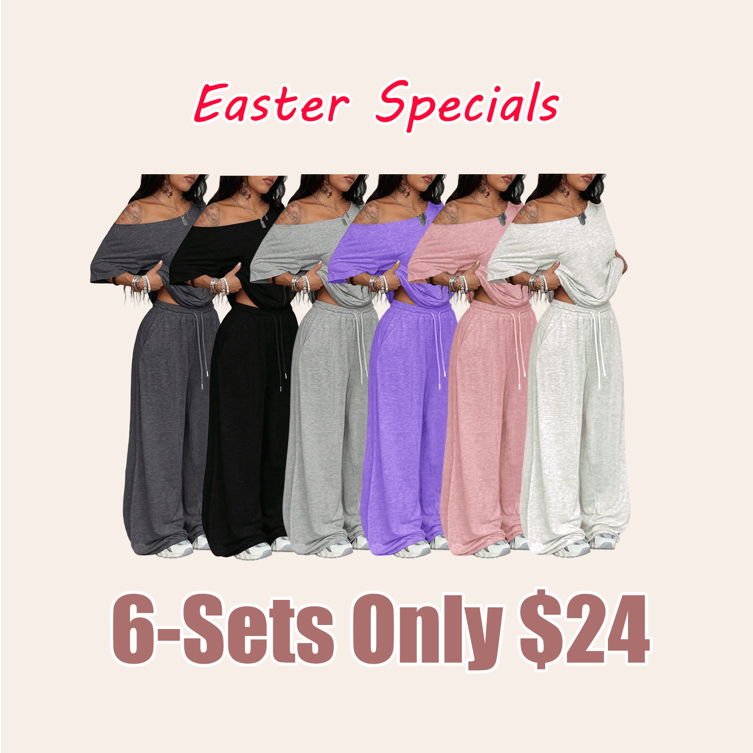 Women's Minimalist Basic Daily Wear Going Out Sport Comfortable Off Shoulder T-Shirt And Wide Leg Pants Two Pieces Outfits