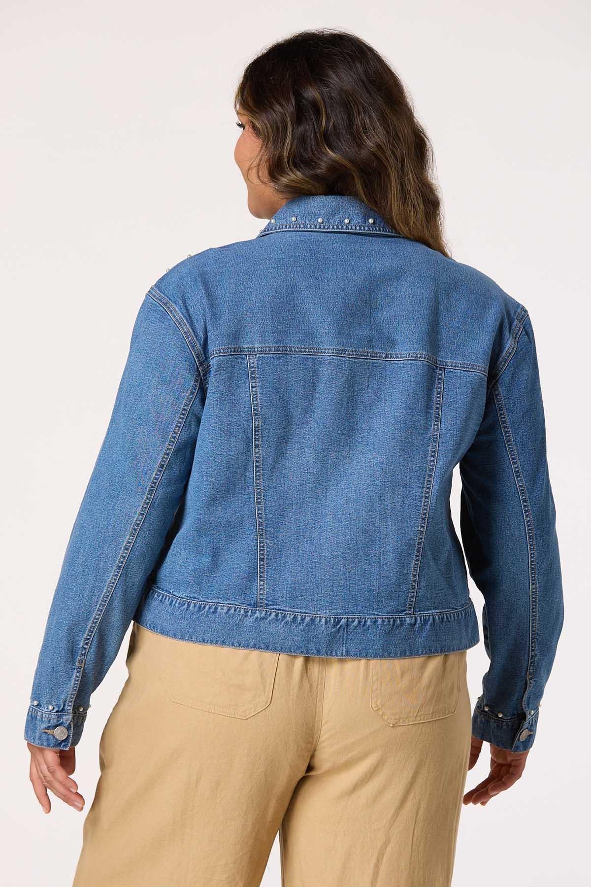 Plus Size Pearl Denim Jacket