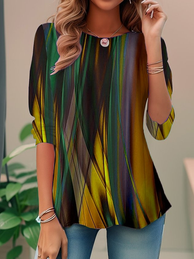 Women Casual Gradient Loose Crew Neck T-shirts