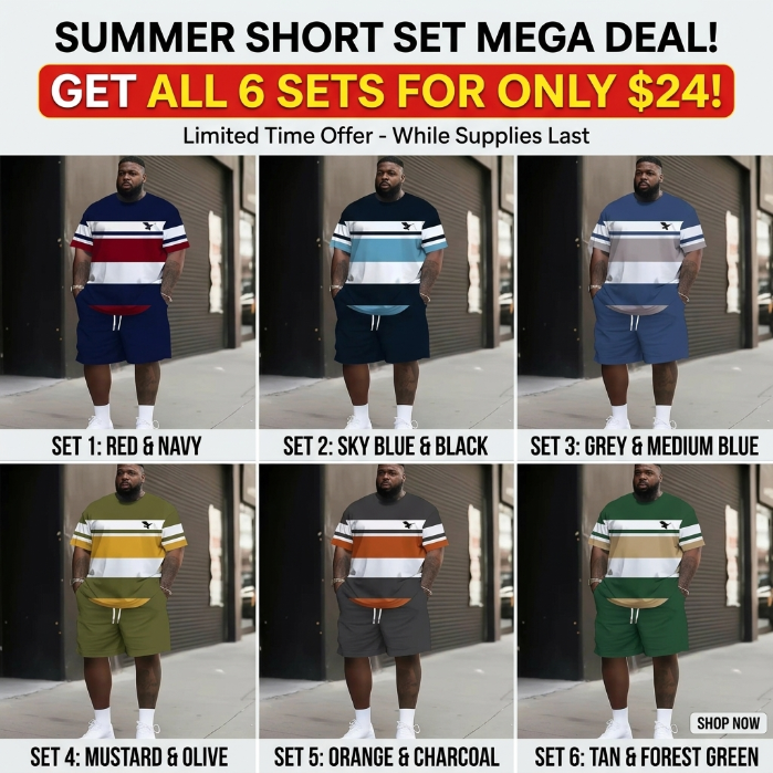 Men's Summer Casual 3D Printed Knit T - Shirt & Shorts Set