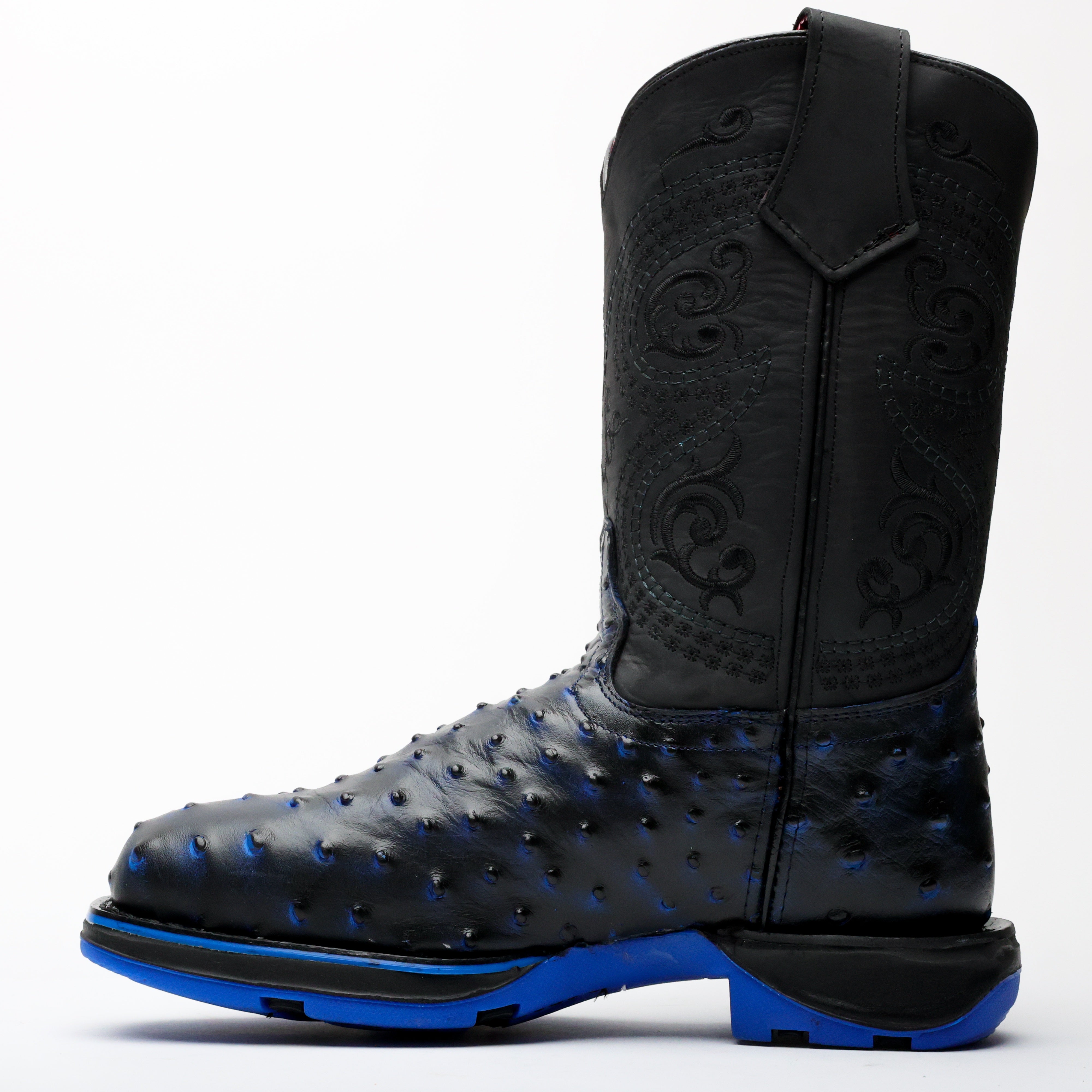 Black/Blue Ostrich Leather Boots With 3D Lightweight Sole - Composite Toe