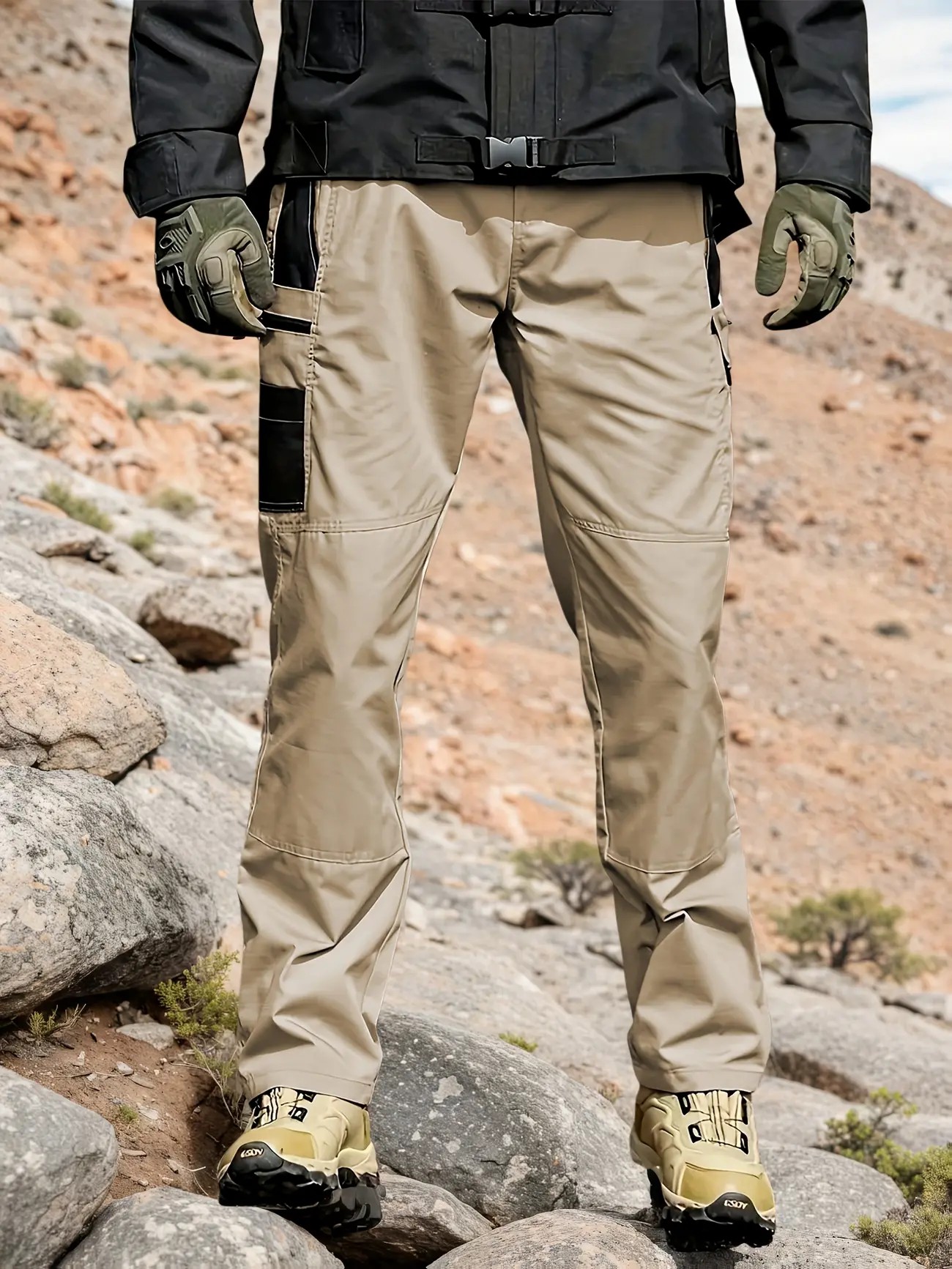🔥🔥Men's Solid Color Tactical Work Pants with Multiple Pockets and Zipper Closures