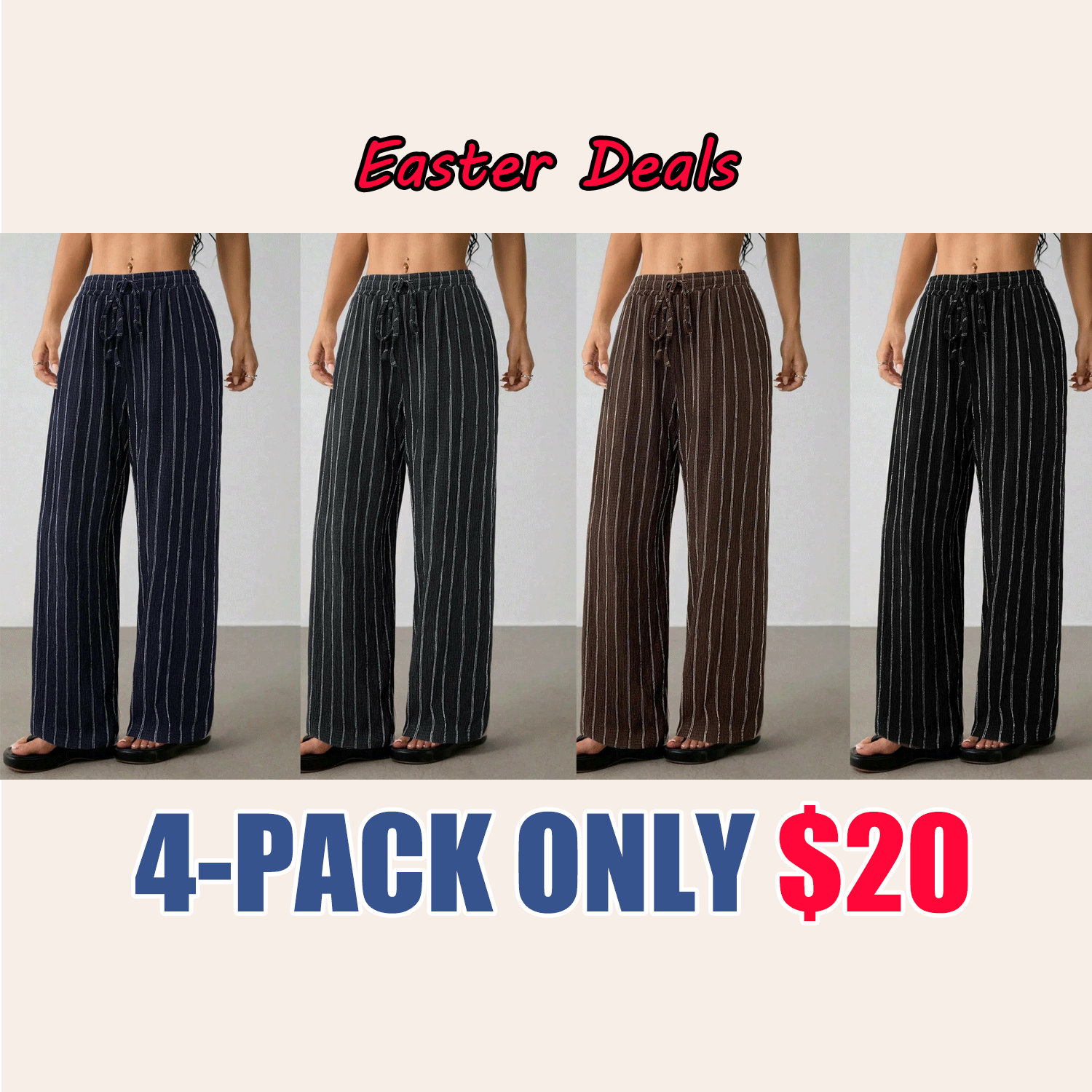 🔥Easter Sale!Women's Striped Waist-Tie Straight-Leg Loose Streetwear Pants