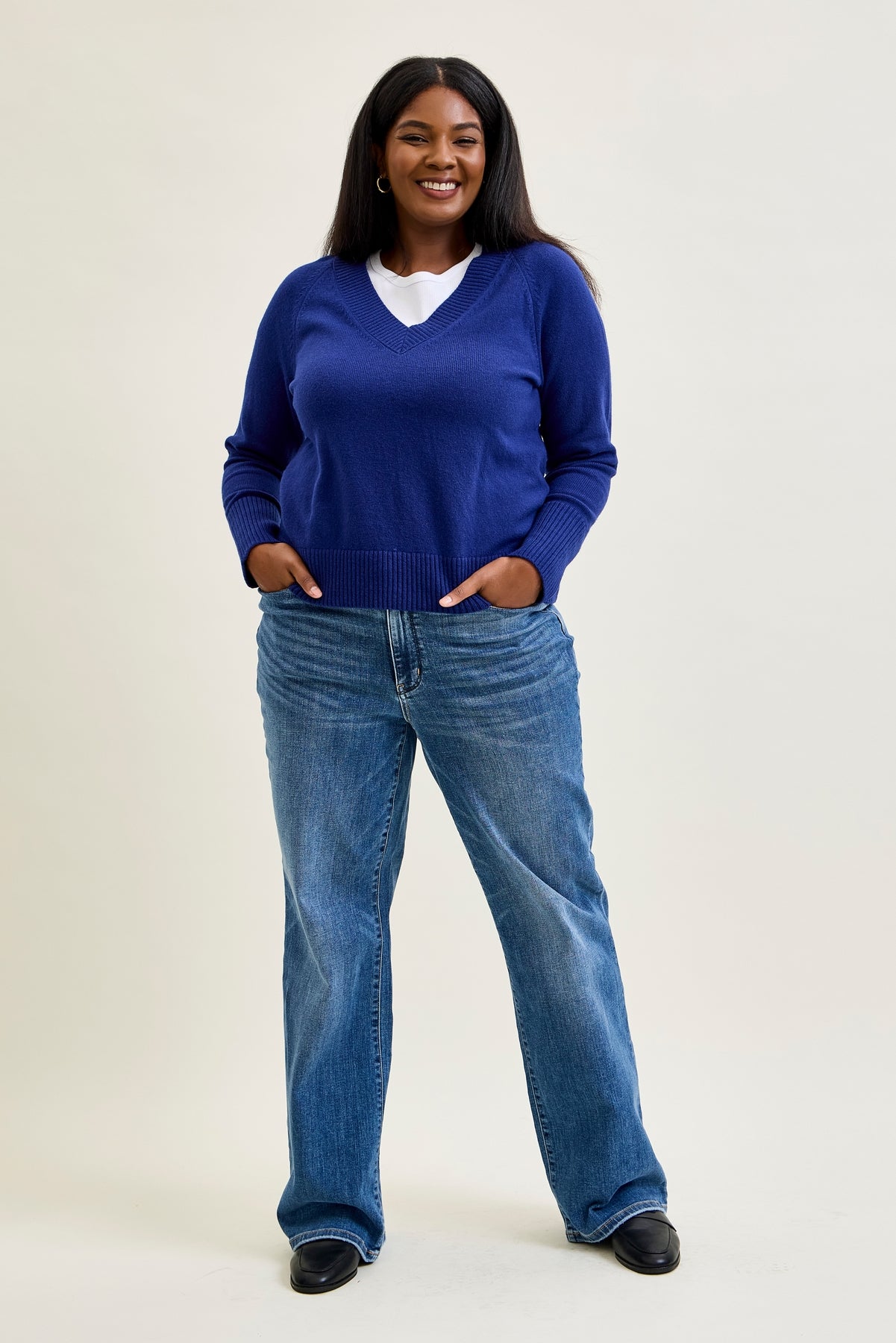 Samantha Mid Rise V-Front Straight Jeans - PLUS