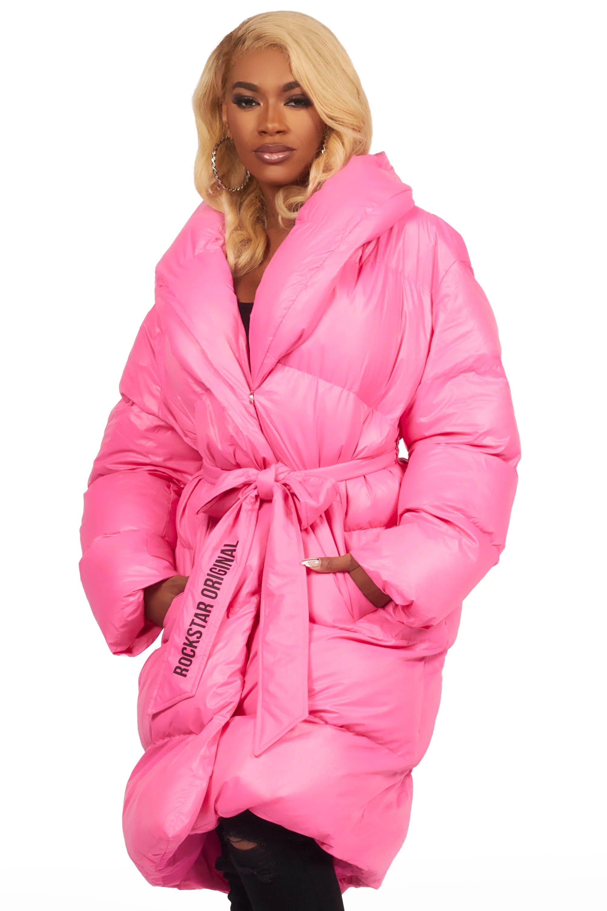 Sehrazat Hot Pink Long Wrap Puffer Jacket