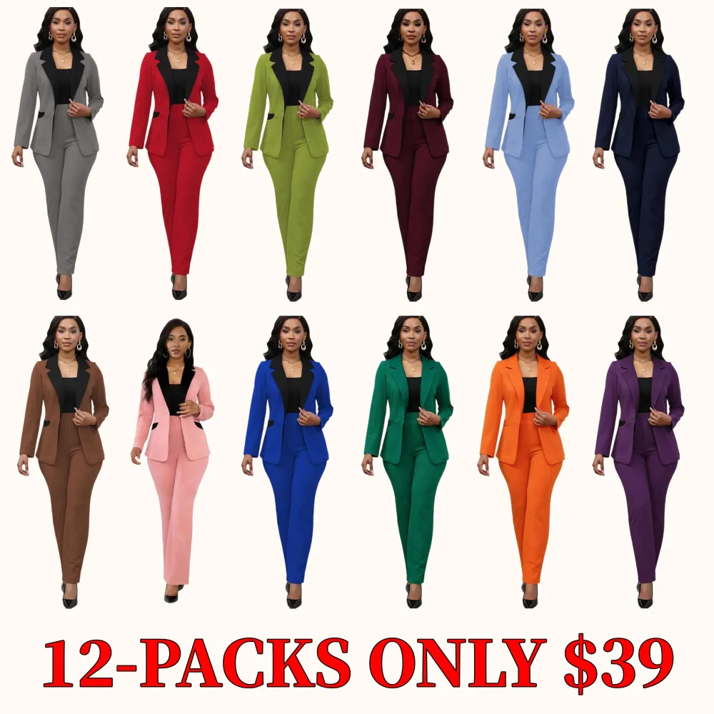 Women's color-block blazer and straight-leg trousers set