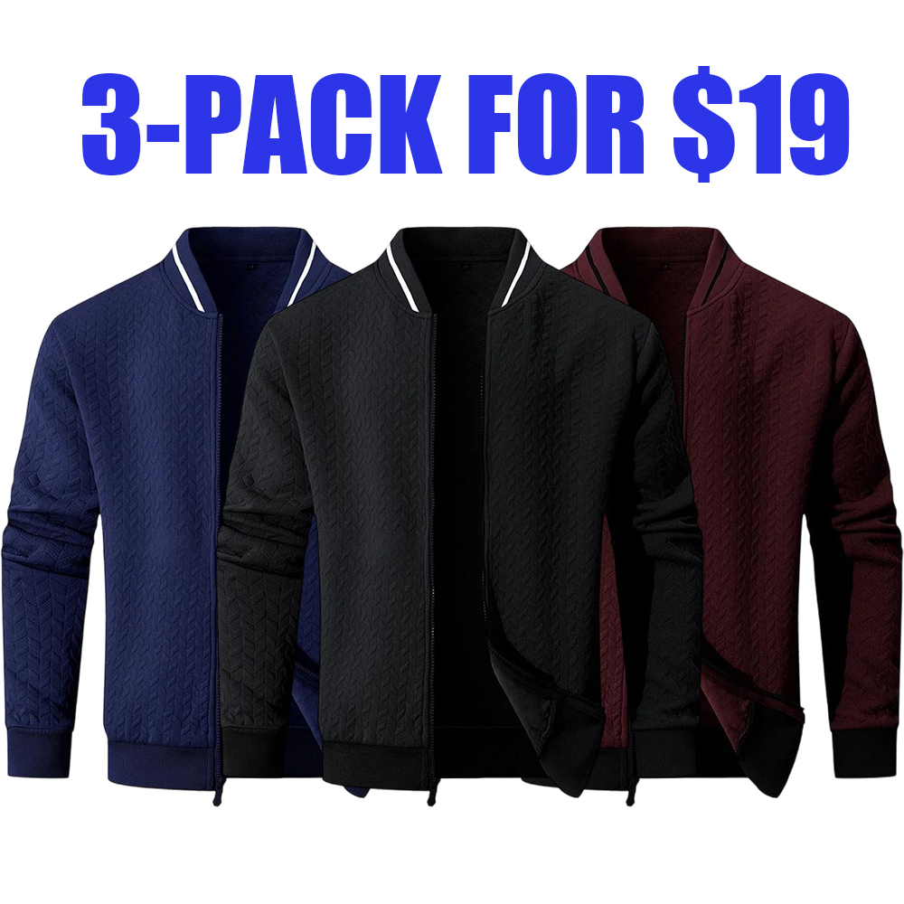 Men's Lightweight Varsity Bomber Jacket - Zip-Up Stand Collar