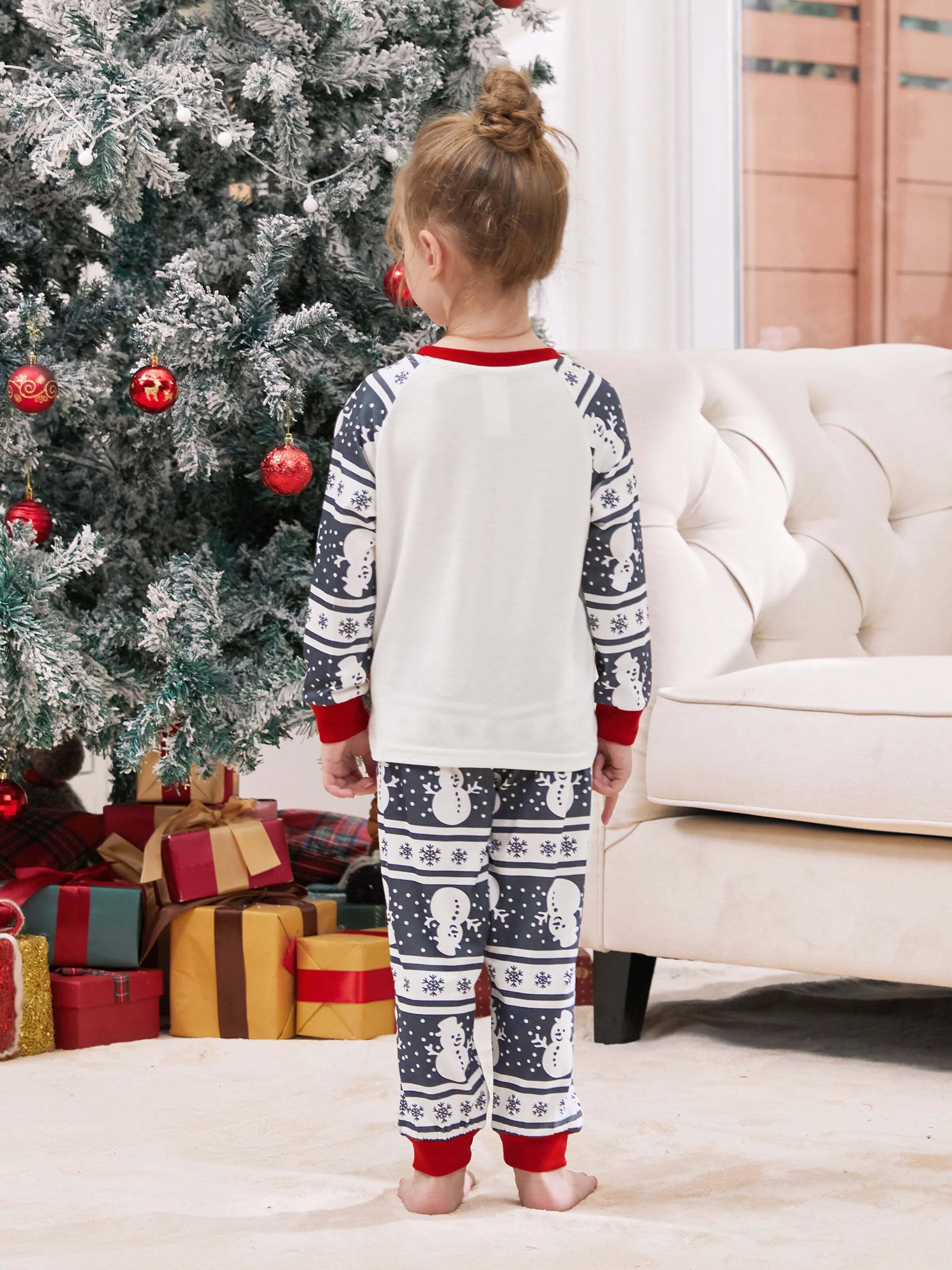 Matching Christmas Pajamas Family Snowman Pattern Long Sleeves PJs Sets Christmas Socks Dark Grey