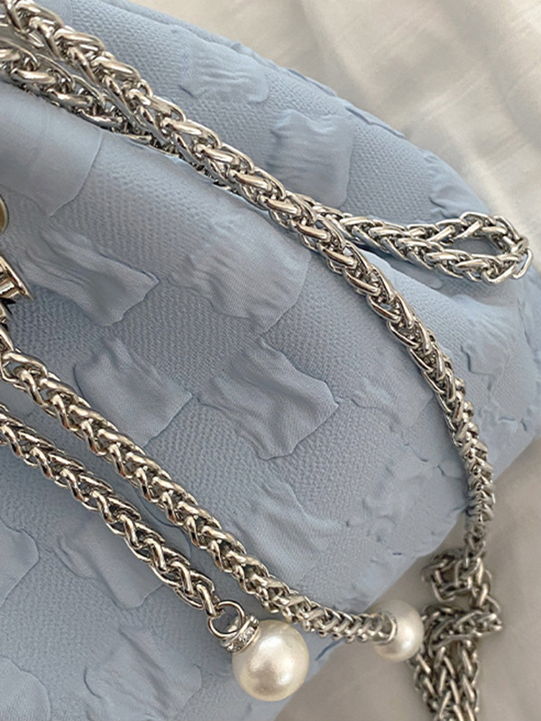 Urban Solid Color Checkered Chain Bucket Messenger Bags