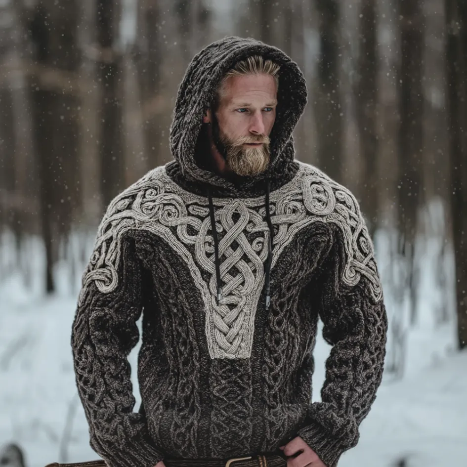 Men's Viking-style Winter Warm Hooded Knitted Sweater