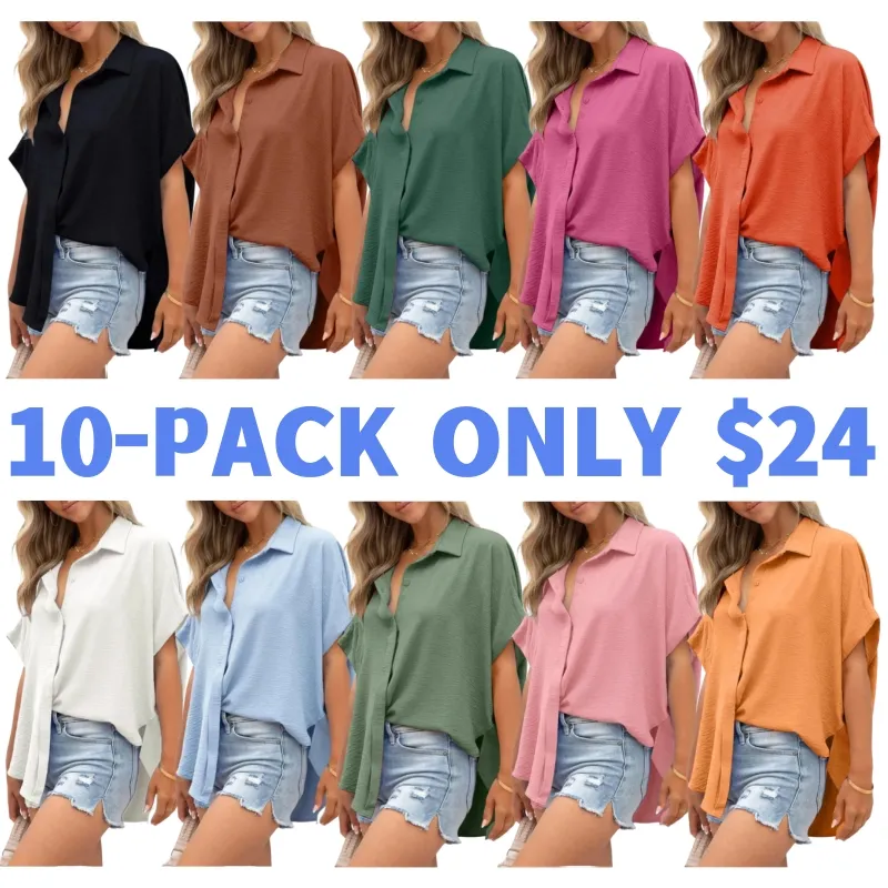 Women's Casual Button Short Sleeve (Less than $3 each!)