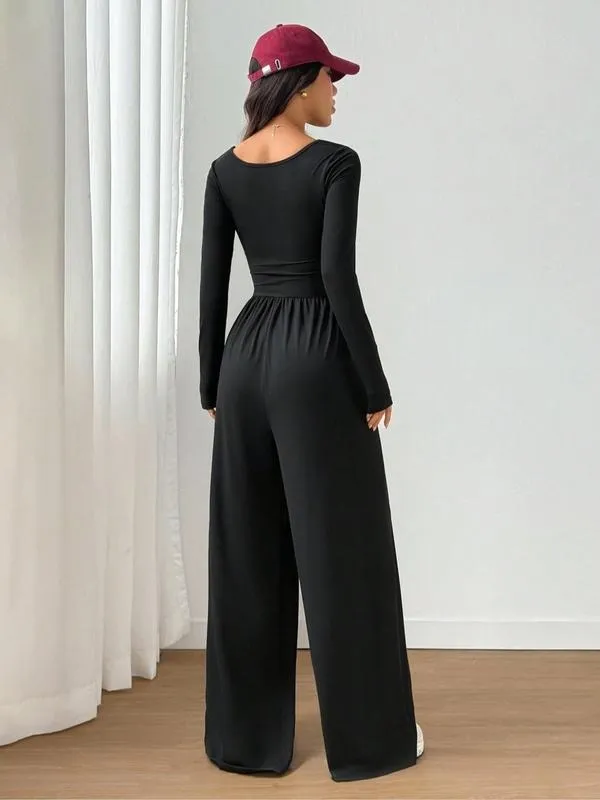 Women's Fall Winter Knit Wide Leg Jumpsuit