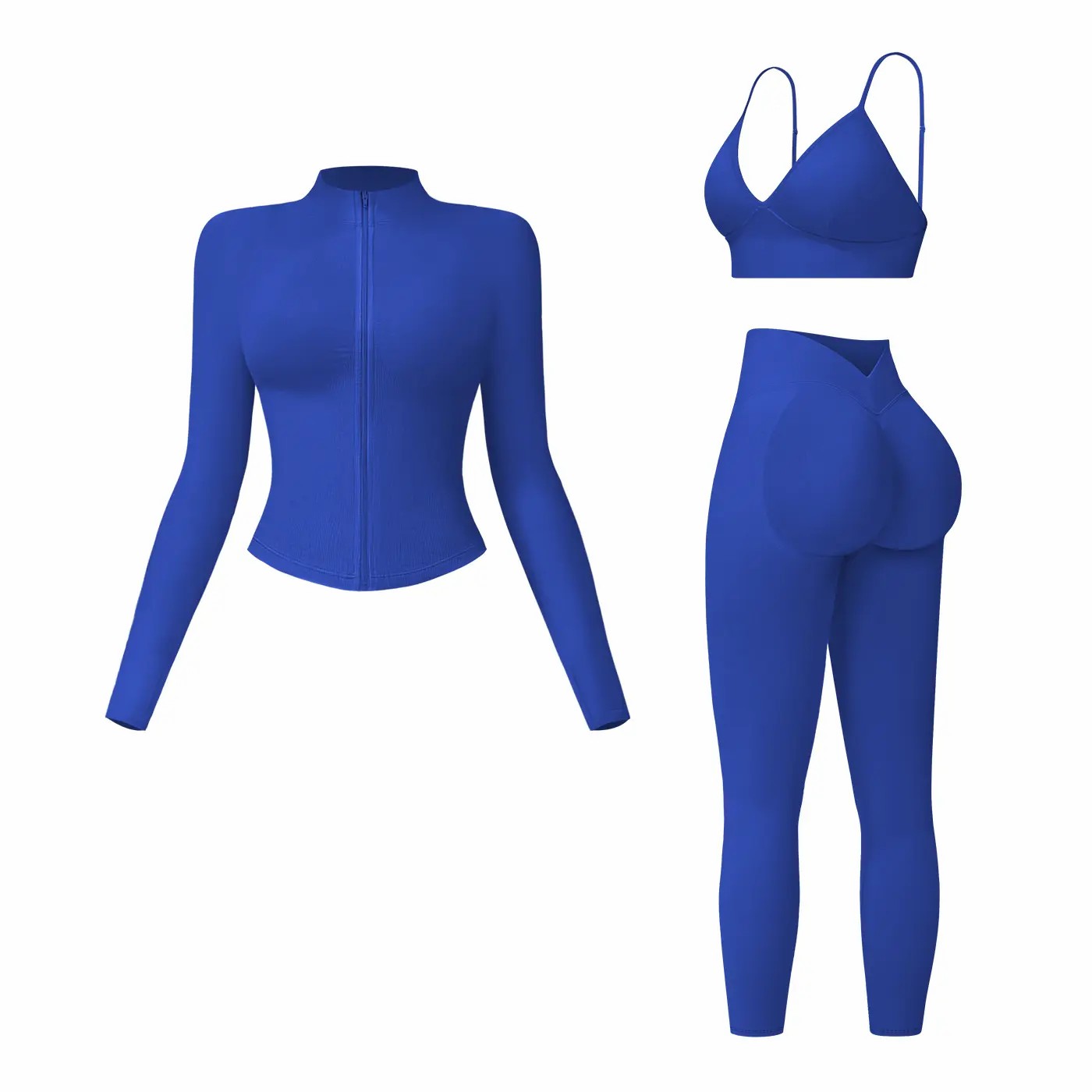 Women's 3-Piece Activewear Set – Criss Cross Crop Top, High Waist Leggings & Zip Up Jacket