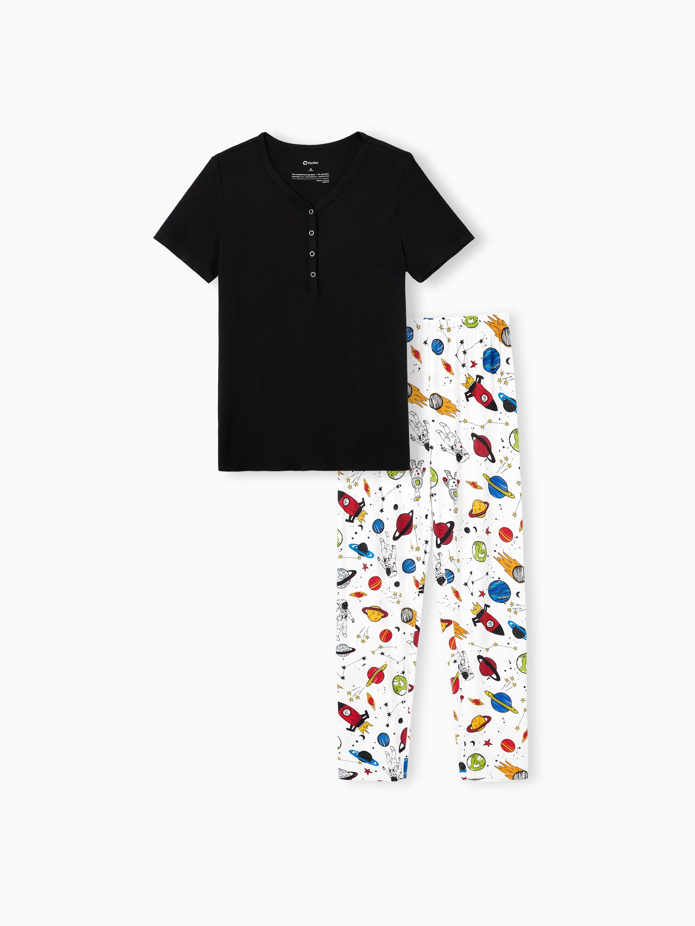 Bamboo Family Pajamas Space Theme Print Short-sleeve Matching Pajama set ( Snug-Fitting for Children ) White