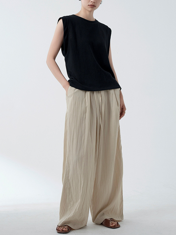 See-Through Solid Color Loose Sleeveless Round-Neck Vest Top