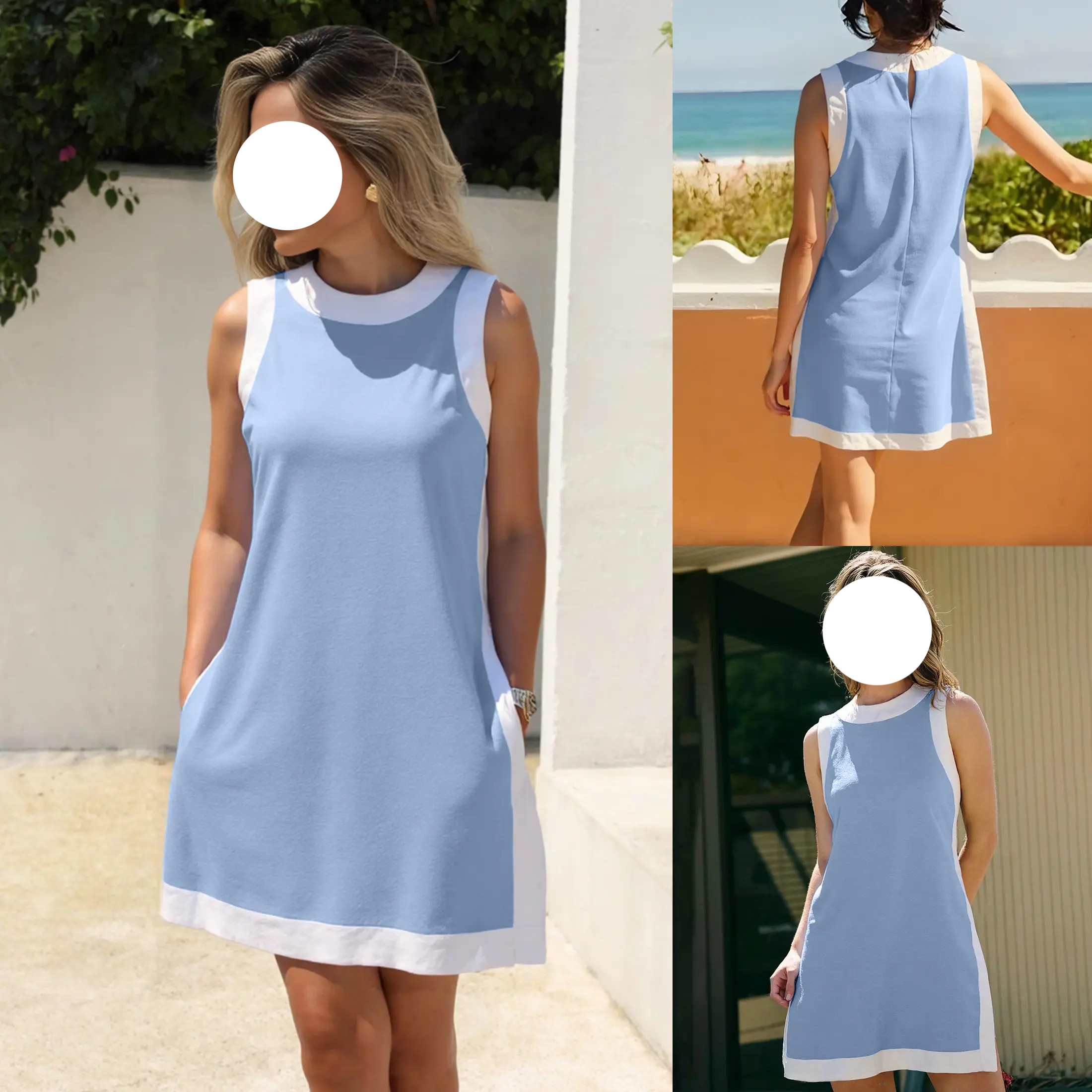 Women's Color Block 2-Piece Set – Crewneck Sleeveless Top & Matching Shorts with Pockets