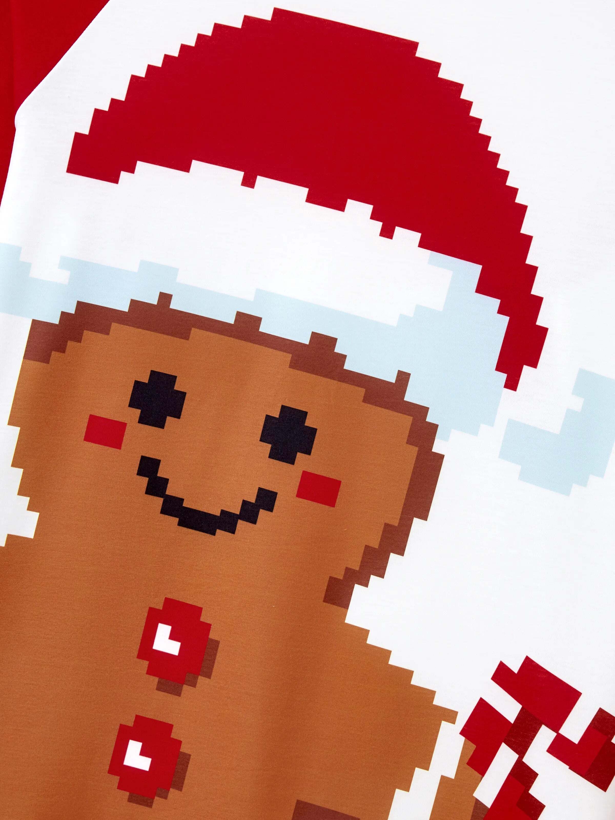 Christmas Matching Family Pajamas Set Gingerbread Print Long-sleeve PJS with Christmas Socks Red