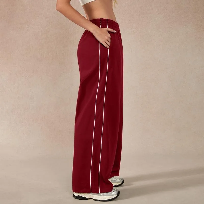 Women's Baggy Wide-Leg Pants – Pocket Design, Elastic Waist & Side