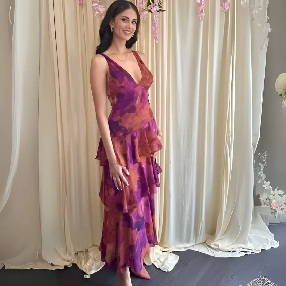 LaceyKarstar | Elegant V-Neck Layered Maxi Dress