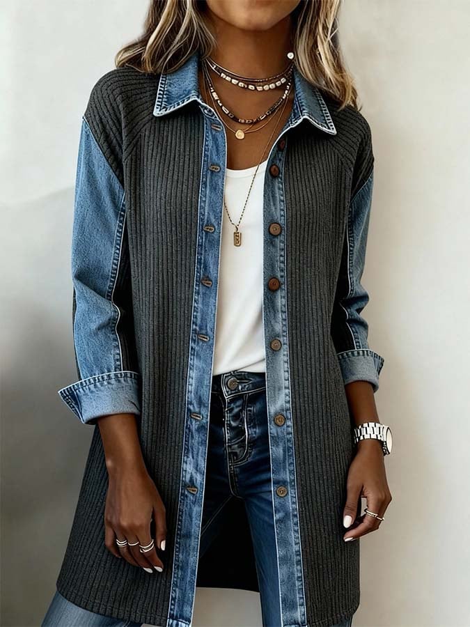 Women'S Casual Contrast Color Stitching Jacket