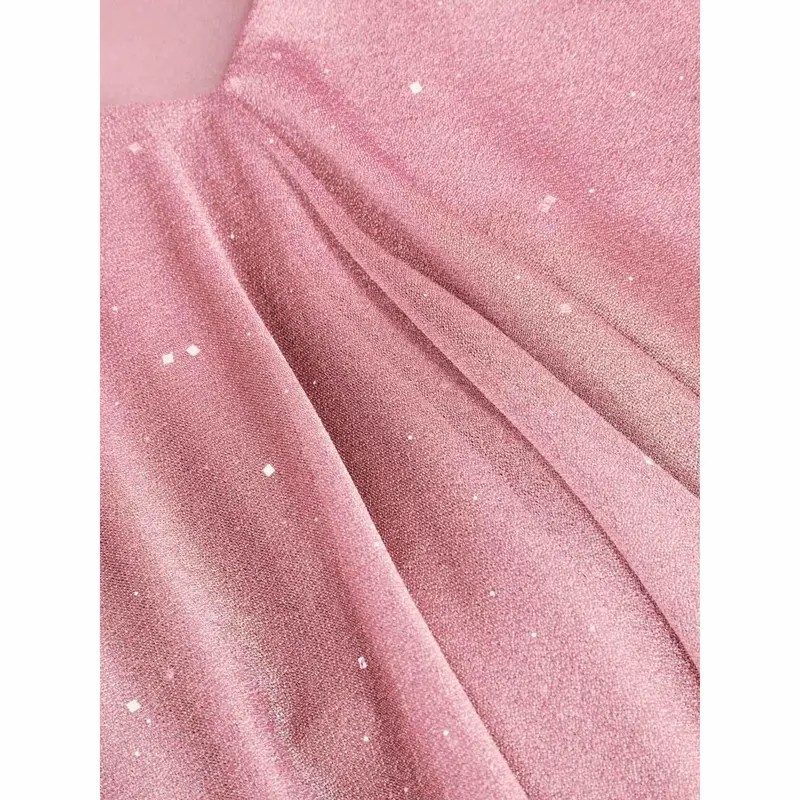 Women's Sequin V-Neck Halter Mini Dress – Ruffled Hem with Scarf