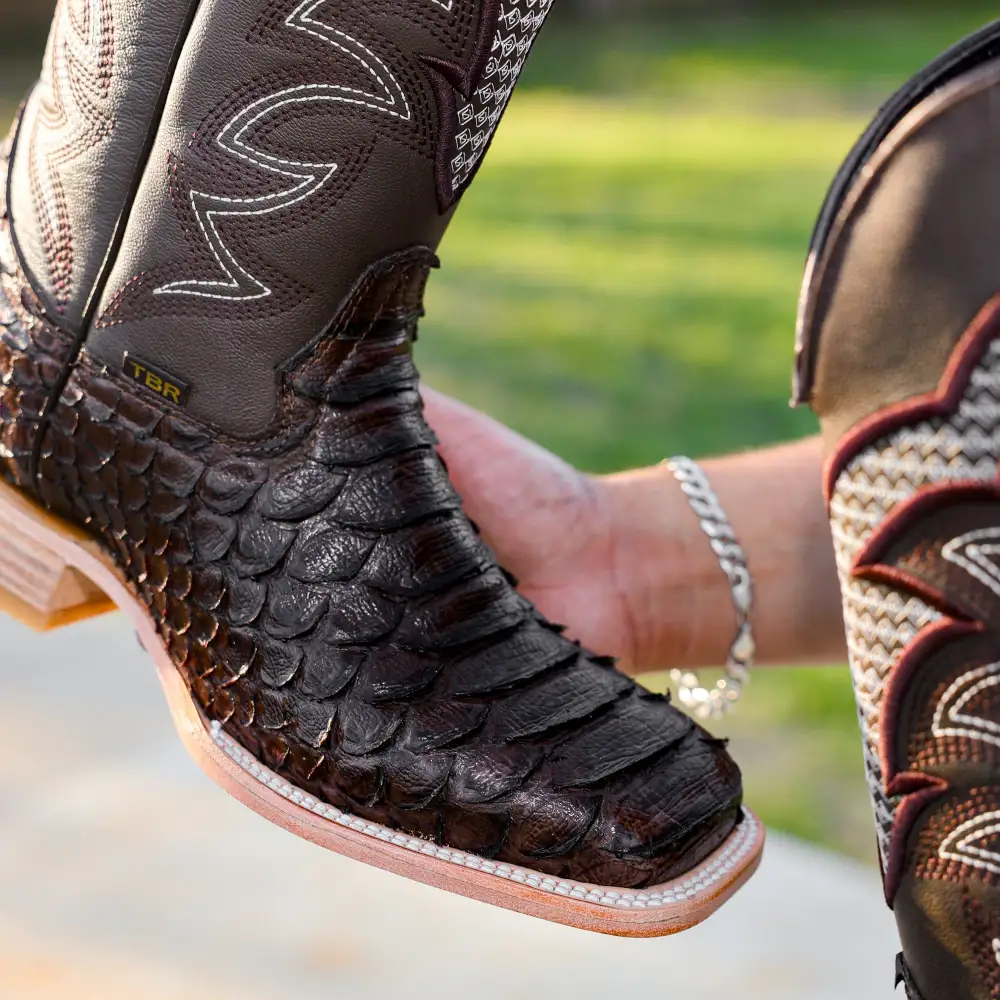 Brown Python Leather Boots - Square Toe