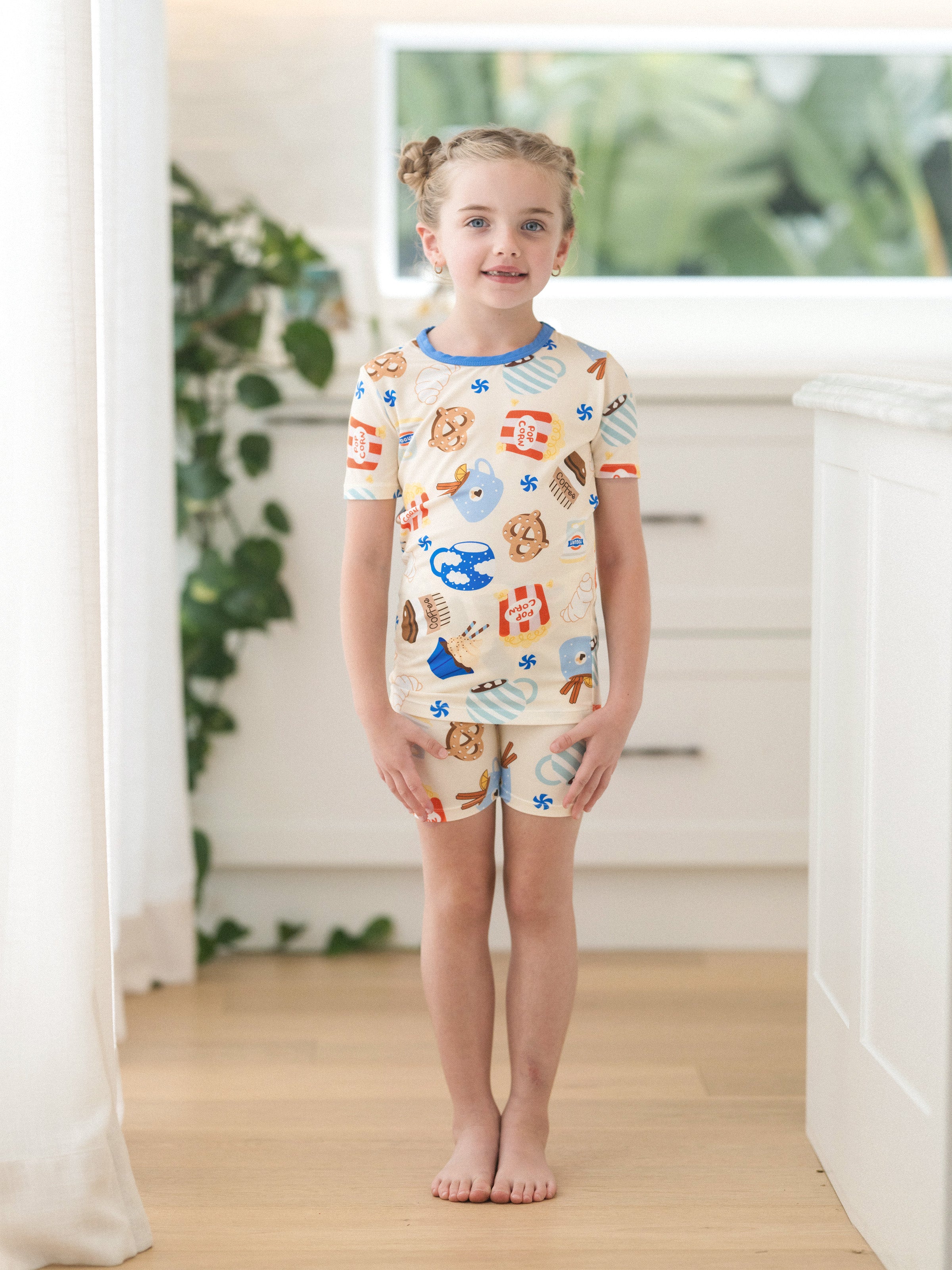 Family Matching Bamboo Pajamas Buttery Soft Bamboo Viscose PJs for Men Women Kids Toddler Baby, Cozy Dessert Print Short-sleeve Sleepwear Blue