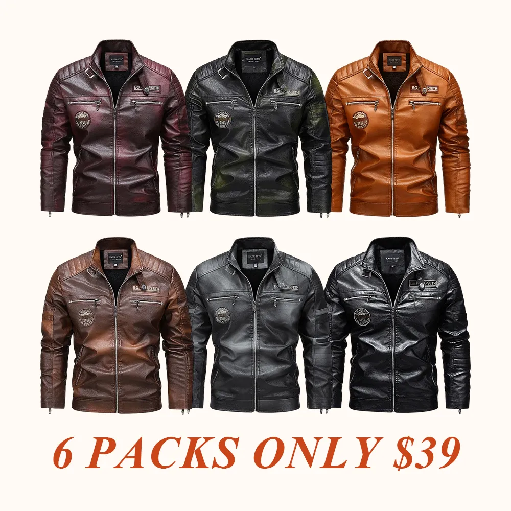 Men's Wine Red PU Leather Motorcycle Jacket - Quilted Details, Multiple Zippers