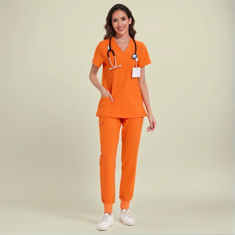 🔥Women’s Stretch V-Neck Scrub Set (Top + Jogger Pants) – 8 Pocket Utility Uniform