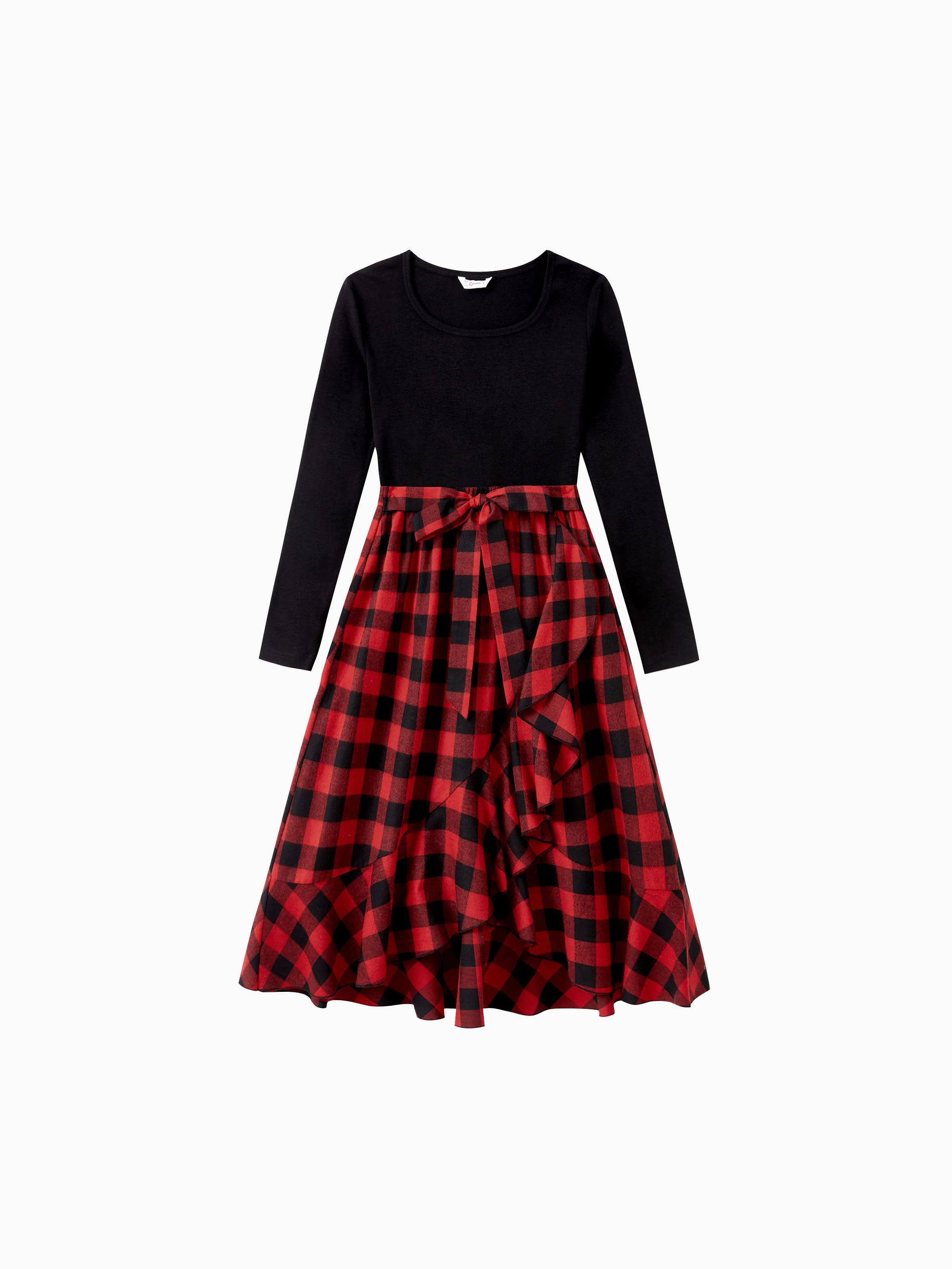 Matching Family Outfits Black and Red Plaid Co-ord Sets Hi-Low Flowy Hemline redblack