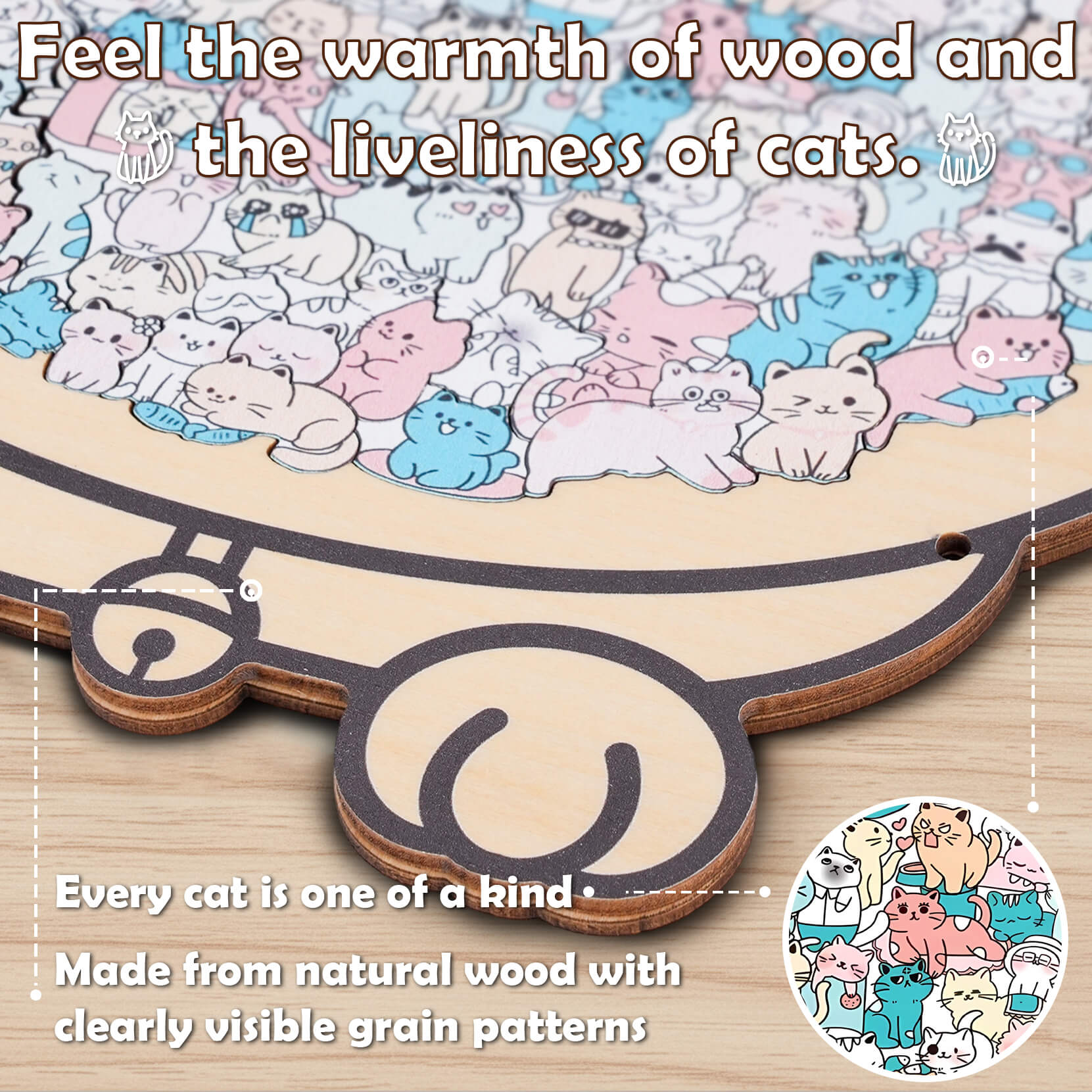 Morandi-Colored Lovely Cat Shaped Wooden Jigsaw Puzzle