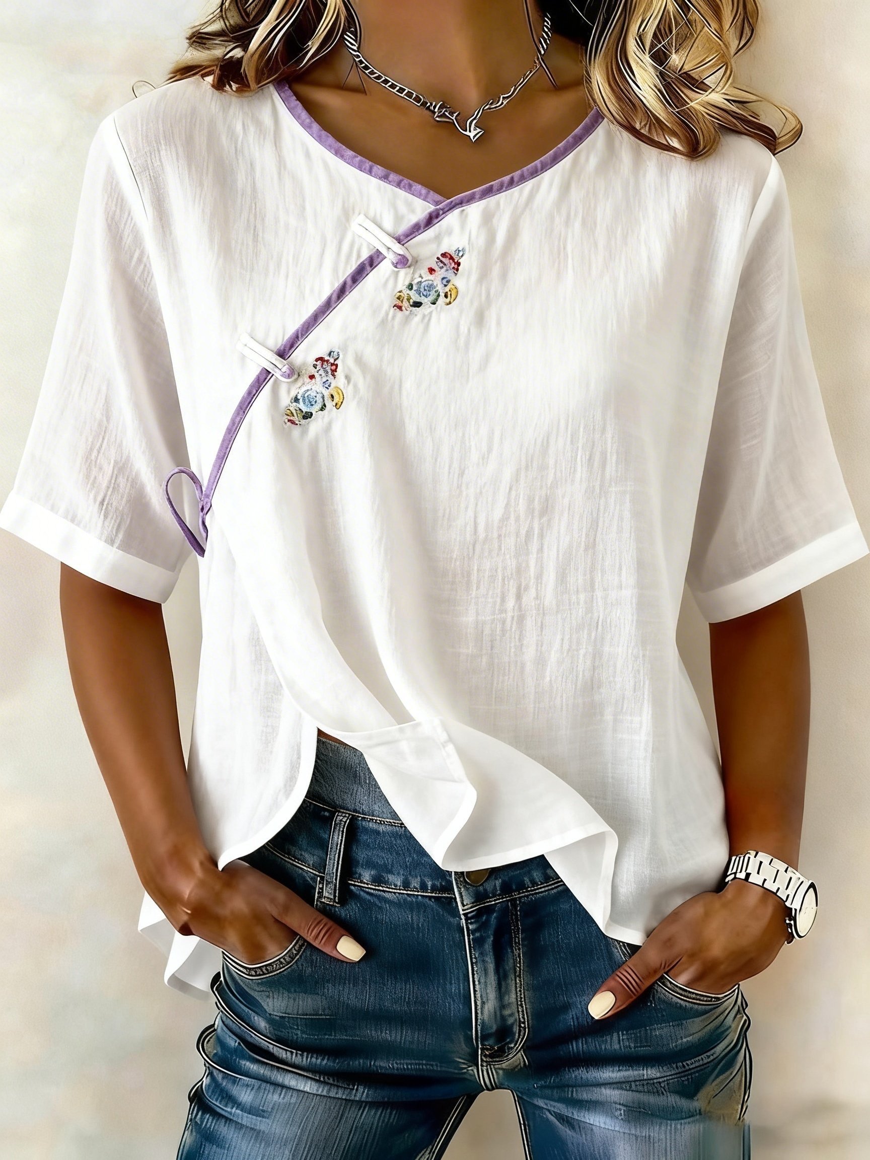 Women Embroidered Cotton Linen Tops- Fast Shipping